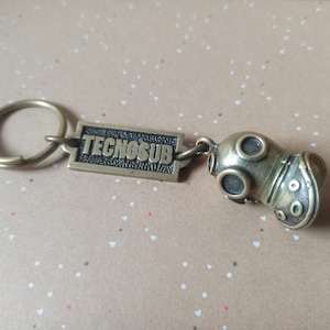 Porte-clés de casque de plongée vintage, porte-clés en bronze Tecnosub, télex 56647, porte-clés en bronze antique, casque de plongée antique, casque sous-marin