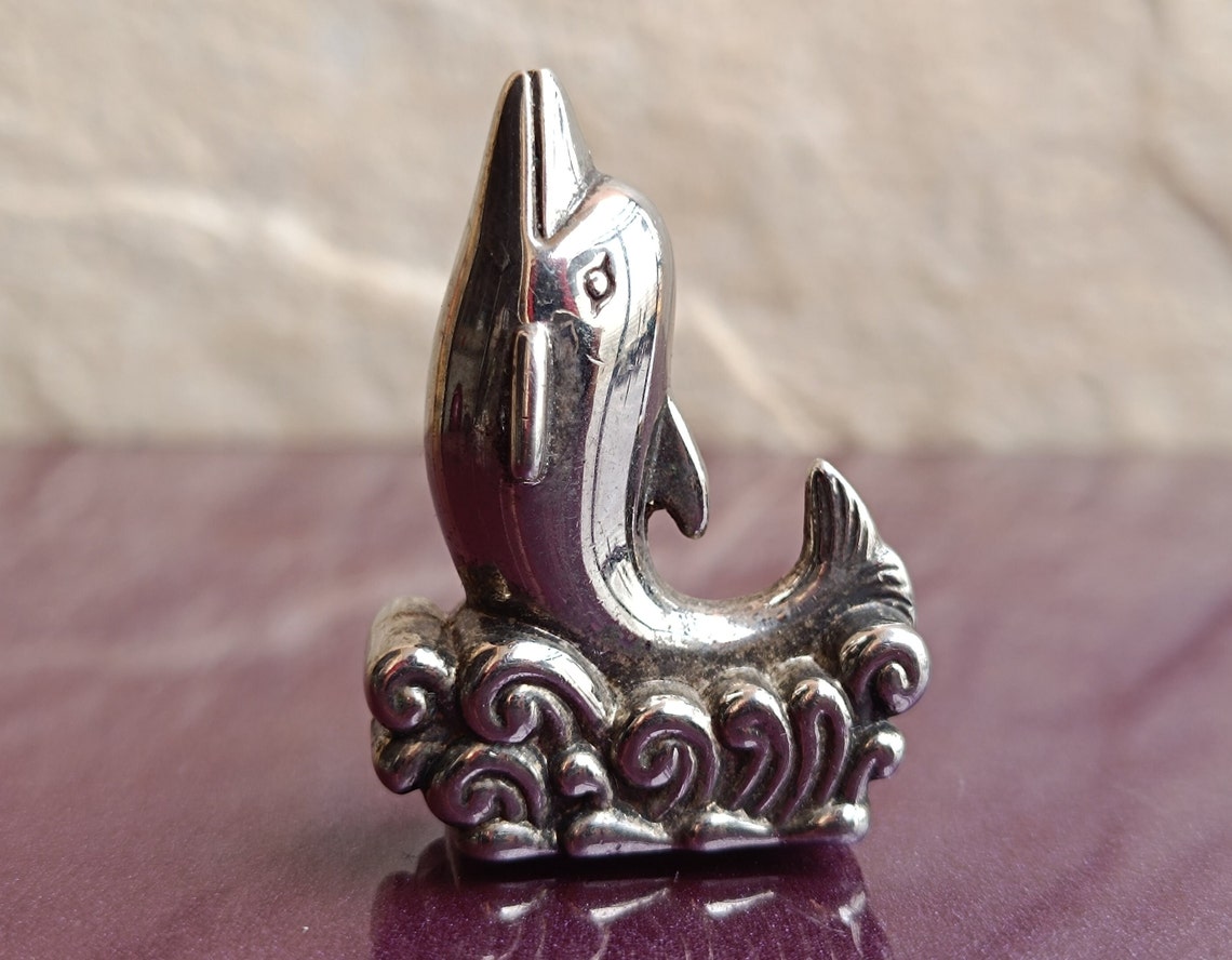 Talisman Figure Silver Plated Dolphin Figurine, Talisman Figurine, Vintage Fish ...