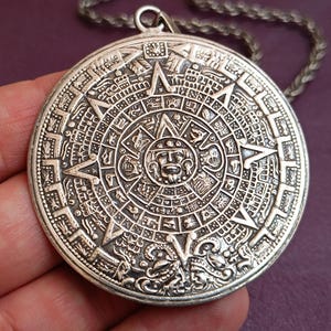 925 Silver Mexico Mayan Pendant With Necklace, Mayan Pendant, Mexican Mayan Calendar, Art Deco Pendant, Silver Pendant, Mayan Jewelry