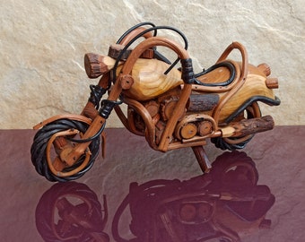 Wooden Motorcycle, Motorcycle Model Decorations, Decor Home, Handmade Motorcycle, Figurine Wood Harley Chopper, Collectible Sculpture