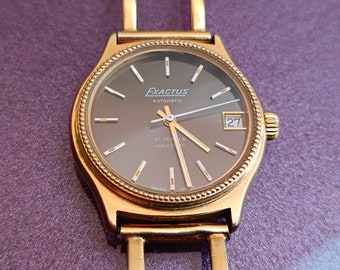 EXACTUS 18k Gold Filled 21 Jewels Montre mécanique automatique, Montre Exactus, Montre plaquée or, montre vintage, montre rétro, Swiss Made