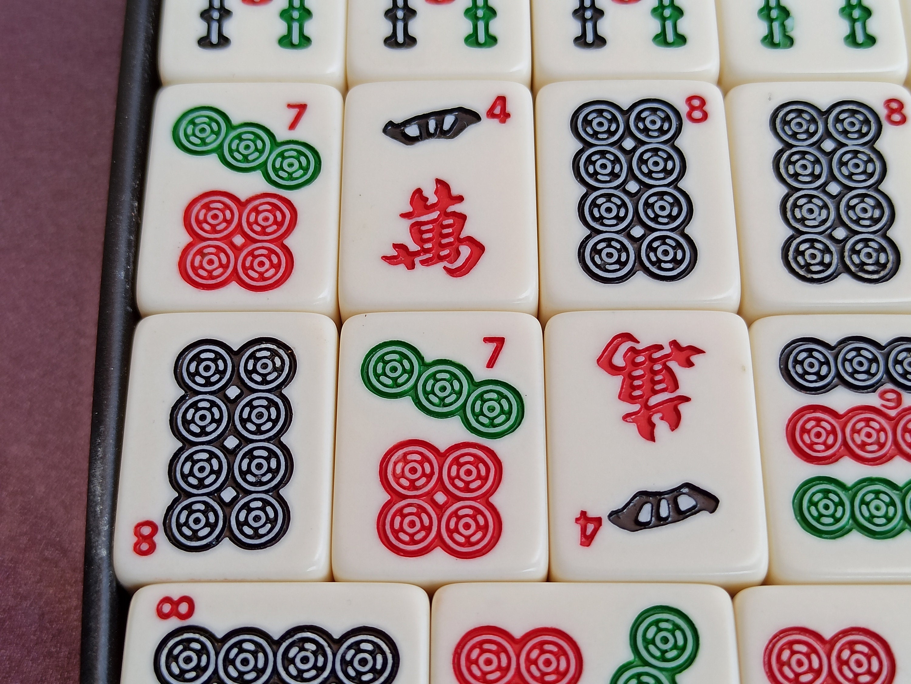 Jeu De Mahjong Vintage En Bambou Noir - 144 Tuiles Complètes - Années 1940