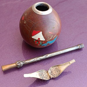 MF Industria Argentina Alpaca Mate Straw and Pumpkin Mate Gourd, Mate Cup, Mate Gourd de Calabaza, Handmade Argentina, Mate Straw