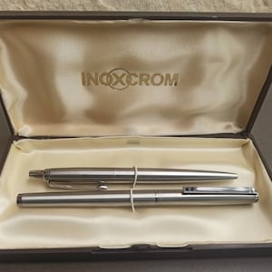 Set INOXCROM Fountain Pen And PARKER Ballpoint Pen, 1970 Set, Vintage Fountain Pen, Retro Ballpoint Pen, Antique Fountain Pen, Spanish Pen