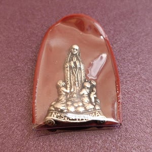 Icono de bolsillo de plata de Nuestra Señora de Fátima de la década de 1950, oración de bolsillo de plata, Señora de Fátima, Medalla de Nuestra Señora de Fátima, Encanto de la Señora de Fátima