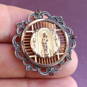 Santa Maria la Real de la Almudena, Gold Filled Silver Pendant With Rubies, Religious Medal, Virgin Mary Medal, Catholic Pendant
