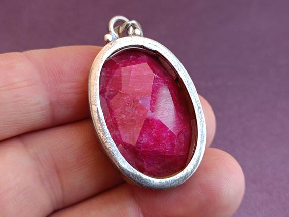 925 Silver Ruby Pendant, Vintage Ruby Pendant, Re… - image 10