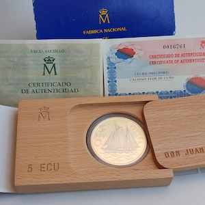 5 ECU 1993, Commemorative Issue, Don Juan De Borbon, 1913 - 1993, Saltillo, Vintage Silver Coin, Spanish Silver Coin