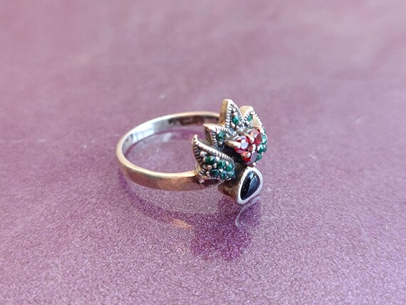 925 Silver Multistones Ring, Silver Malachite Rin… - image 4