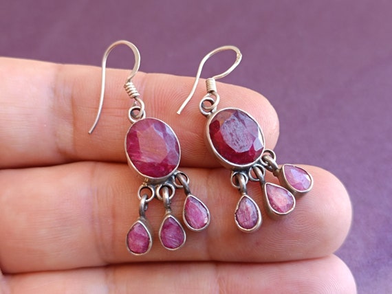 Ruby 925 Silver Earrings, Ruby Silver Earrings, S… - image 3
