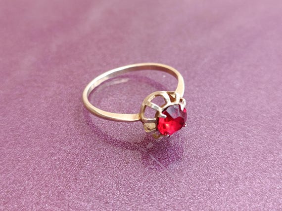 875 Silver Ruby Ring, USSR Red Ruby Silver Ring, … - image 8