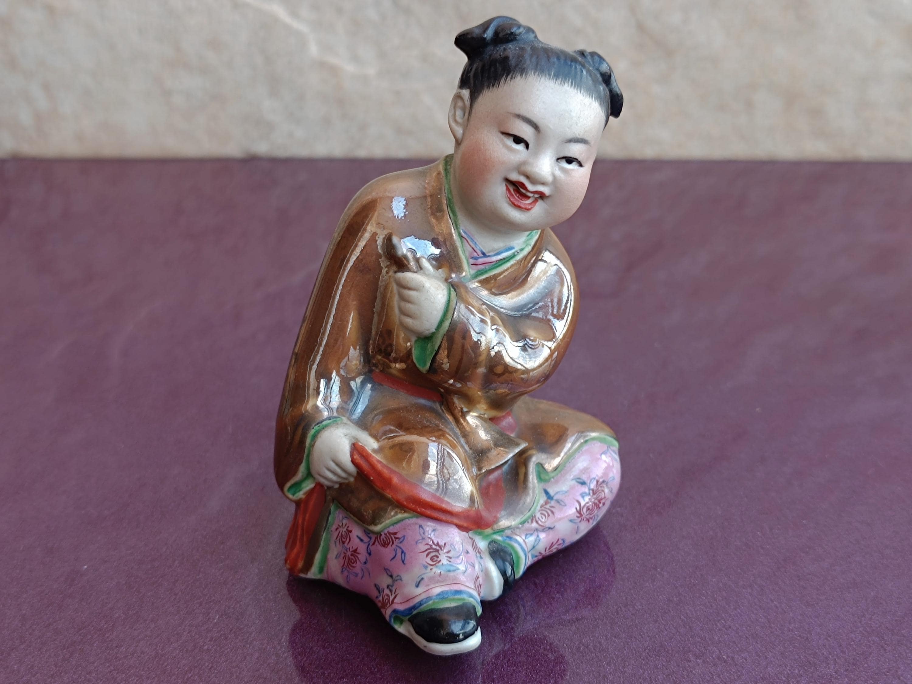 1950s Chinese Porcelain Flower Basket Woman Figurine, Porcelain