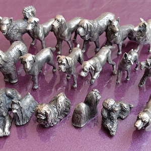 Silver Plated Dog Miniature Set Of 18 Miniature Dog Figure, Vintage Dog Collection, Vintage Statue, Dog Figurine, Dog Breed Collection