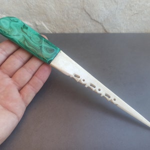 1930s Malachite LETTER OPENER, Malachite Letter Opener, Stone Letter Opener, Vintage Letter Opener, Letter Opener, Office Letter Opener