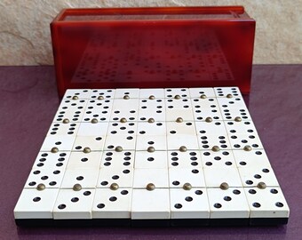 Jeu De Dominos Ancien XIXème - Boîte D'époque - Os Et ébène