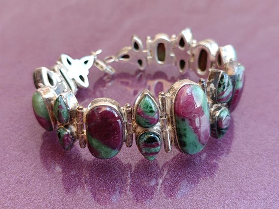 925 Silver Ruby Zoisite Bracelet, Ruby Bracelet, … - image 1