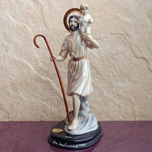 24k Gold Filled Saint Christopher Porcelain Figurine, Handwork SR Catholic Statue 24K, Religious Figure Highest Quality, Spanish Porcelain