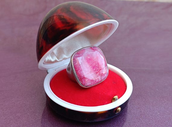 Large Ruby Ring, 925 Sterling Silver, Silver Ruby… - image 1