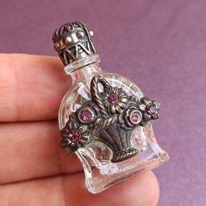 1950 Silver Perfume Bottle, Handmade Silver Perfume Bottle, Vintage Silver Perfume Bottle, Antique Bottle With Flowers, Old Perfume Bottle