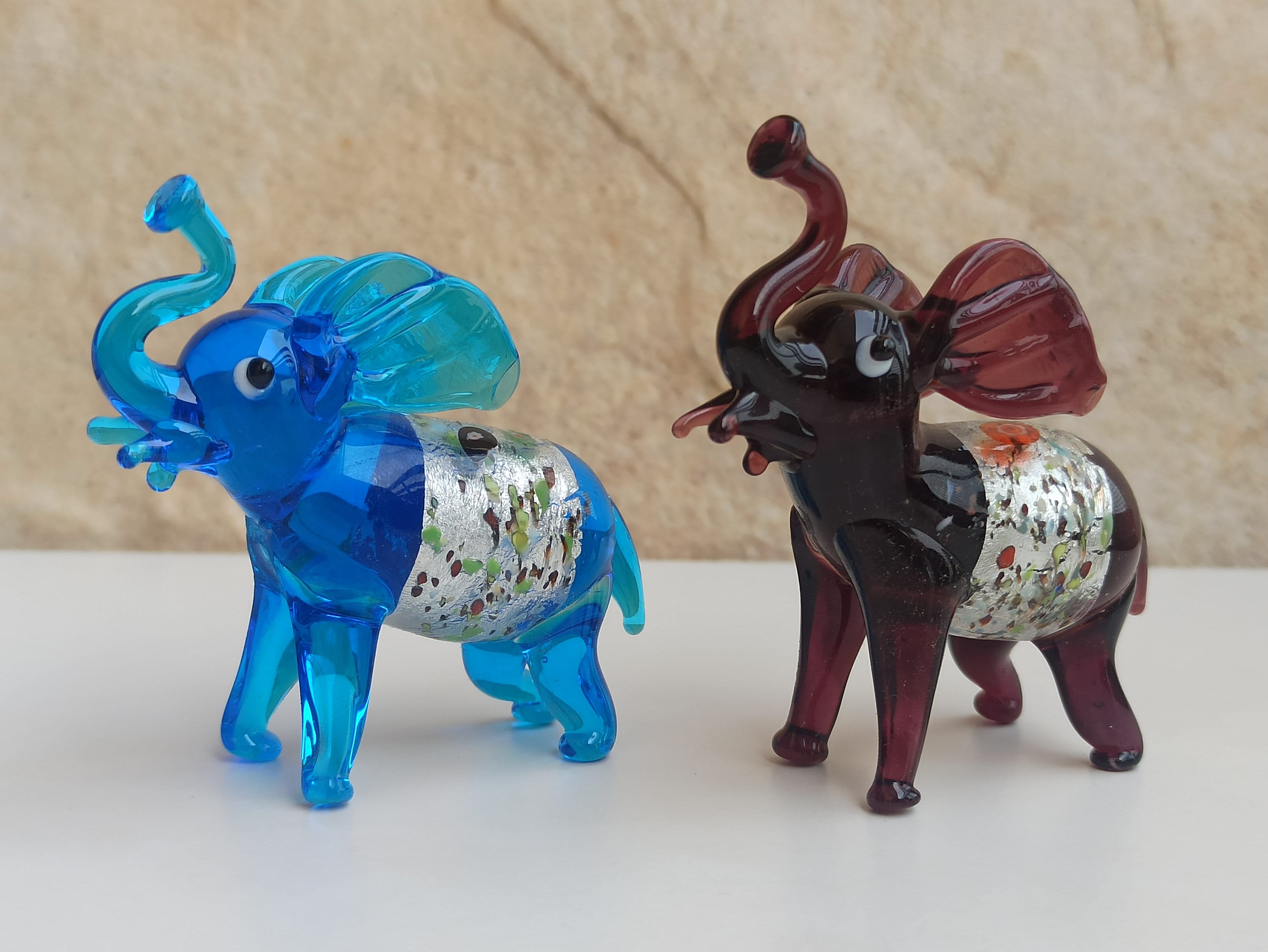 ムラーノガラスの象、お守りの置物、ヴィンテージ象、ガラスの象