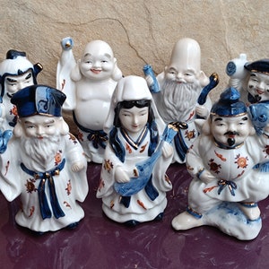 Buddha Japan Porcelain Statues Set of 7 Vintage Porcelain, Antique Figurine, Porcelain Figurines, Vintage Japan Porcelain Buddha Statue