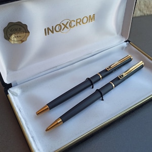 INOXCROM Set Pencil And Ballpoint Pen, 1970 Ballpoint Pen, Vintage Ballpoint Pen, Antique Ballpoint Pen, Retro Pen Gold Electroplated 24 Kts