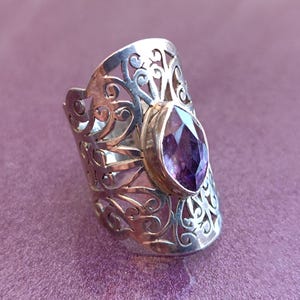 925 Silver Amethyst Ring, Vintage Ring, Purple Crystal Ring, 925 Silver Ring, Silver Retro Ring, Ring With Gemstones, Antique Ring