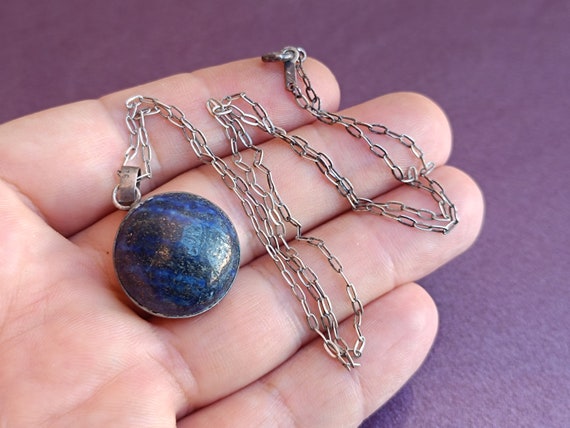 Collier Vintage En Argent 925 Et Lapis-lazuli – Créateur, Pierre Bleue Intense – Occasion