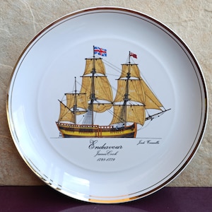 BIDASOA Plate ENDEAVOUR Drawing Ship, James Cook 1728-1779, Porcelain Plate, Bidasoa Porcelain, Spanish Porcelain, Vintage Porcelain