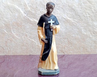 1970s Saint Martin of Porres Religious Figure, Religious Sculpture, Saint Figure, Plastic Religious Sculpture, Saint Martin de Porres