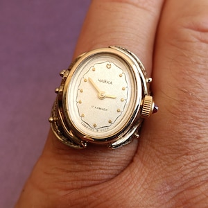 1980 guldfylld ringklocka CHAIKA 17 juveler USSR mekanisk klocka, vintage sovjetisk klocka, USSR mekanisk klocka, automatisk klocka, klockring