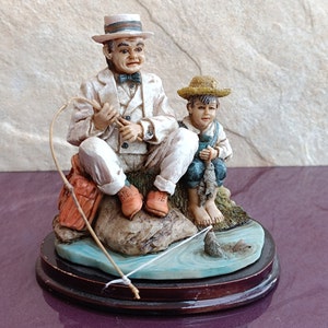 Fishermen Figure, Fishing Figurine, Vintage Fishermen Figure, Resin Fish Figure, Retro Fishing Statue, Home Decor, Gift For Him