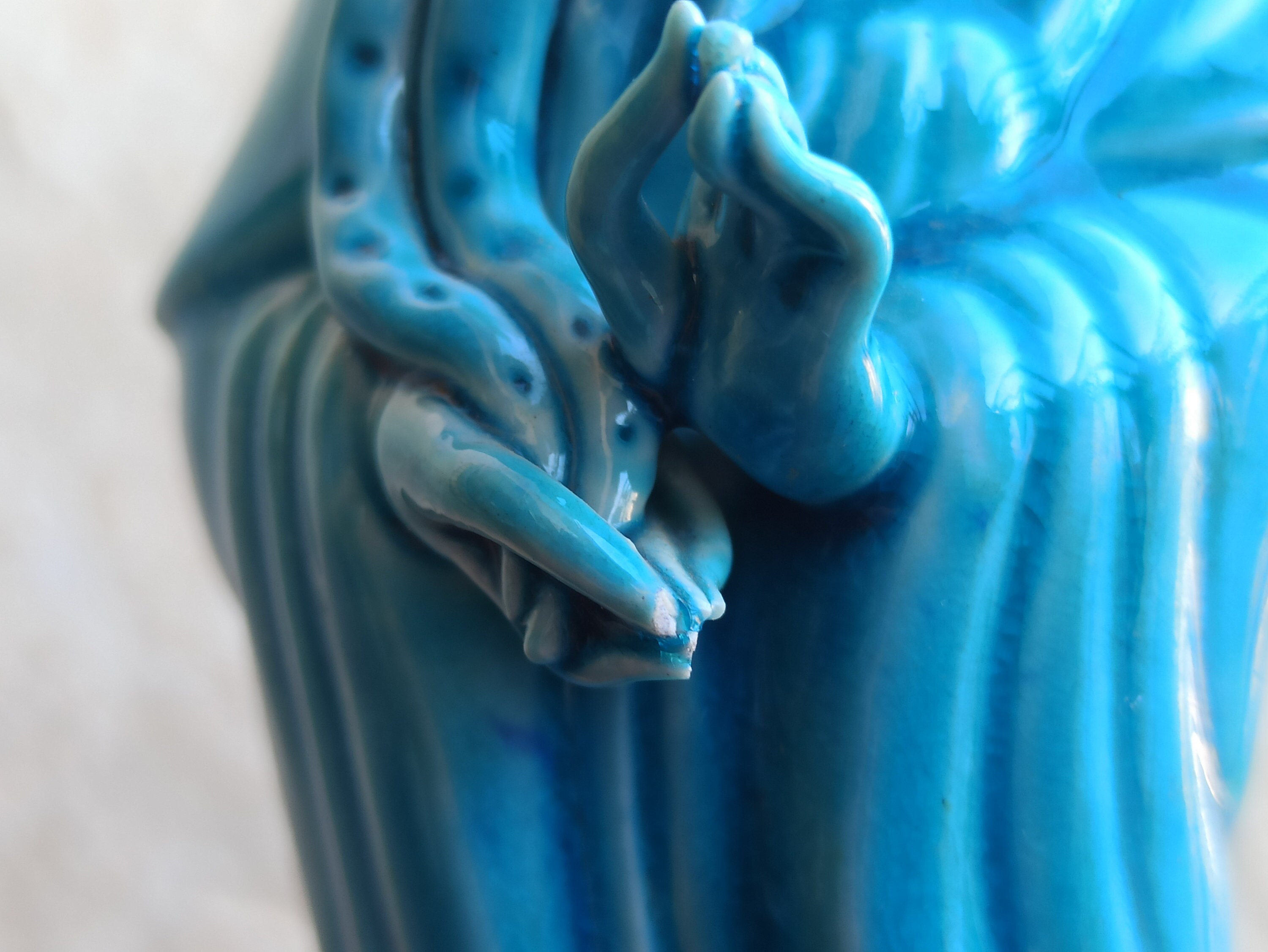 Large Chinoiserie Japanese Porcelain Monk, Turquoise Color Monk