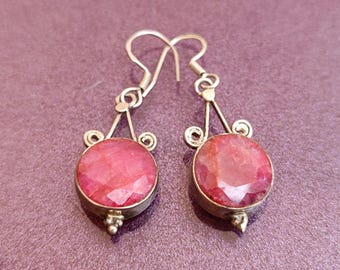 Ruby 925 Silver Earrings, Ruby Silver Earrings, Silver Ruby Earrings, Vintage Earrings, Antique Silver Earrings, Vintage Ruby Earrings