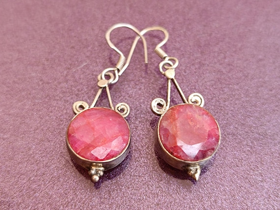 Ruby 925 Silver Earrings, Ruby Silver Earrings, S… - image 1