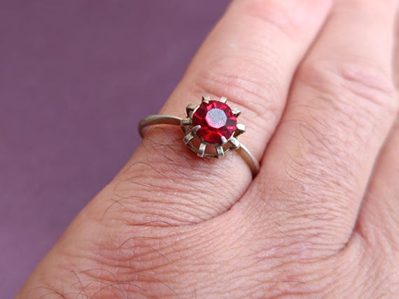 875 Silver Ruby Ring, USSR Red Ruby Silver Ring, … - image 2