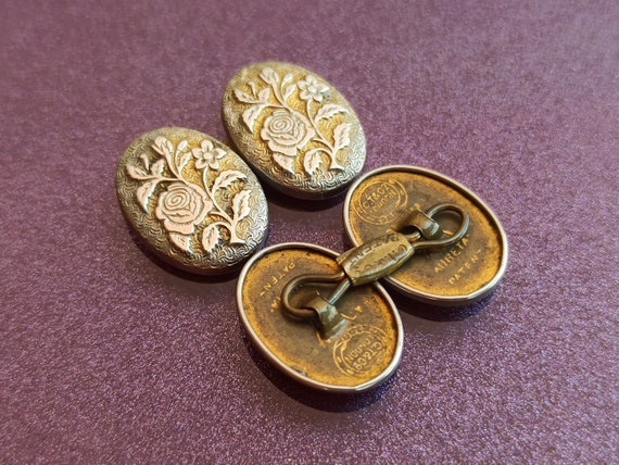 Boutons De Manchette (Cufflinks) Vintage à Motif Fleuri - Or Fill - Unisexe - Occasion
