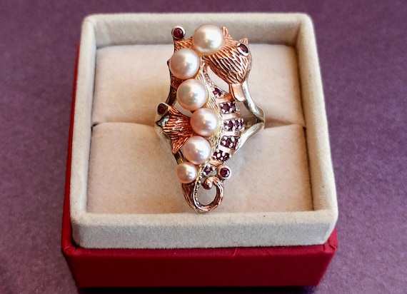 Majorica Pearl, Gold And Silver Ring, Designer Pearl 925 Silver Ring, Pearl Silver Ring, Majorica Pearl Ring, Wedding Gift, Mallorca Pearl