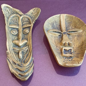 Rare Set Of 2 Authentic Ashtrays, Vintage Bronze Ashtray, 1970s, Ashtray Ancient Mask, Ashtray Ancient Mask, Cigarette Ashtray, Mask Ashtray