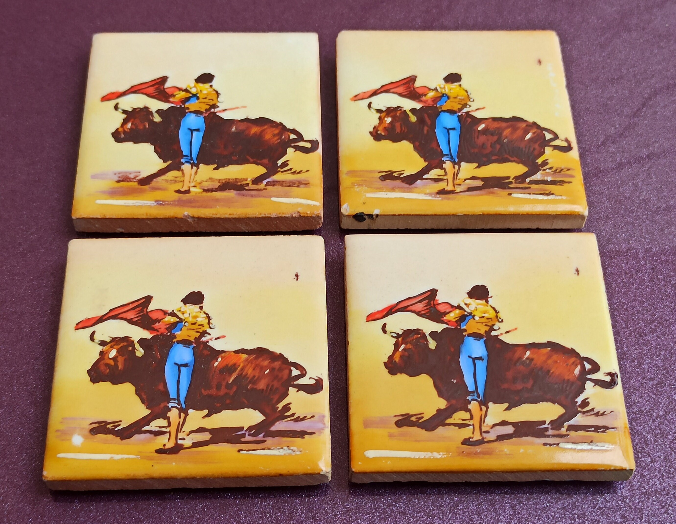 1960 Bullfighting Ceramic Tiles Set, Vintage Decorative Porcelain ...
