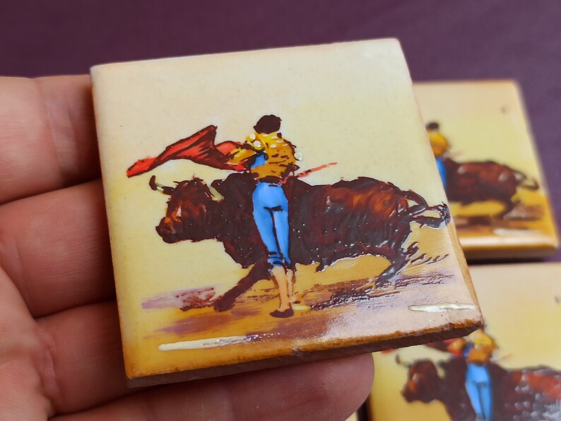 1960 Bullfighting Ceramic Tiles Set, Vintage Decorative Porcelain ...
