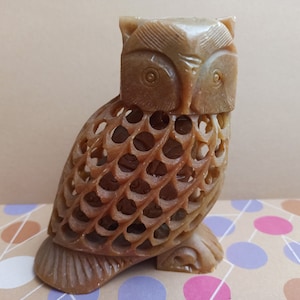 LARGE Onyx Carved Owl Cage With Owl Inside, Statue Owl Inside Owl, Stone Owl, Antique Owl Sculpture, Vintage Owl Figurine, Oriental Curio