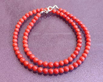 Collier Ras-du-cou En Argent 925 Avec Corail Rouge, Jade Et Quartz Fumé - Longueur Réglable 49 Cm - Neuf