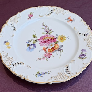 1800s Nymphenburg Collection Germany Plate, Gold Filled Plate, Antique Plate, Color Plate, Hand Engraving, Hand Painted Flowers