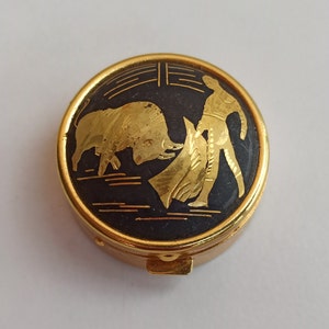 1960s Toledo Corrida Pill Box, Wonderful Gift, Toledo Box, Pill Box, Bullfight Box, Gold Plated Pill Box, Toledo Pill Box, Bullfighter Box