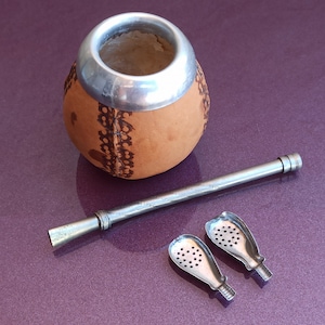 1970 Pumpkin Mate Gourd, Mate Cup, Mate Gourd de Calabaza, Handmade Argentina, Alpaca Silver, Vintage Mate Cup, Argentina