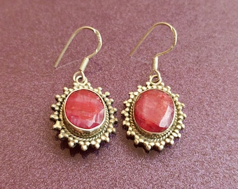 Ruby 925 Silver Earrings, Ruby Silver Earrings, Silver Ruby Earrings, Vintage Earrings, Antique Silver Earrings, Vintage Ruby Earrings