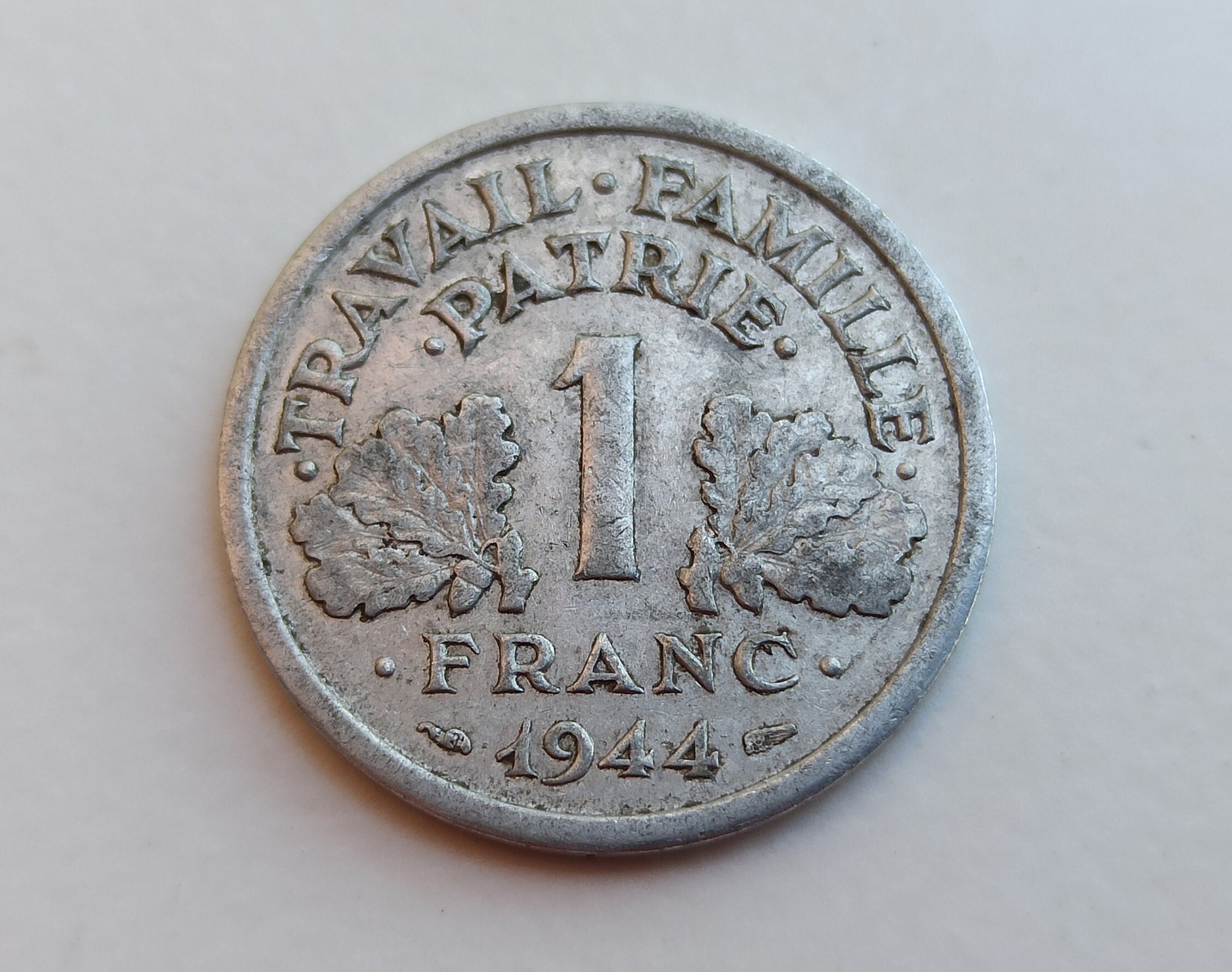1 Franc Coin 1944 C - RARE, Travaile Familie Patrie, French Currency, International Coins, Etat Francais Aluminium Coin, Foreign Money