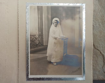 Old Photo 1930 Brunerie Frères Studio, Toulouse, France, First Communion Photo, Girl Photo, Little Girl Communion, Antique Religious Photo