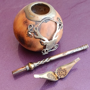 1970 Alpaca Pumpkin Mate Gourd, Mate Cup, Mate Gourd de Calabaza, Handmade Argentina, Alpaca Silver, Vintage Mate Cup, Argentina